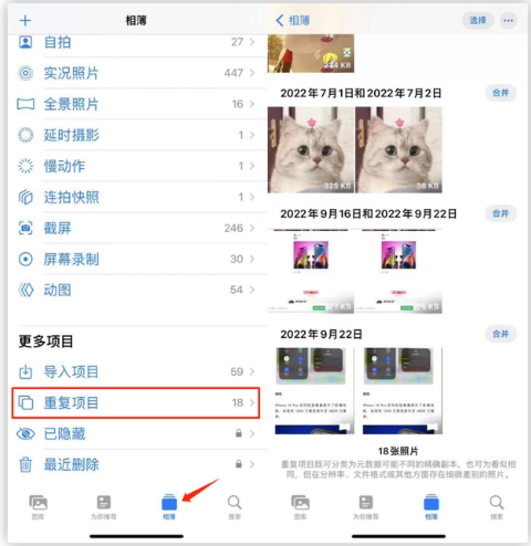 清镇苹果手机维修分享iOS 16 中相册重复项目功能使用方法 