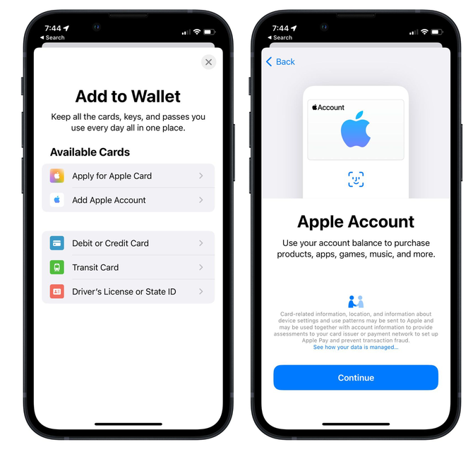 清镇苹果手机维修分享iOS 15.5钱包App如何添加 Apple 账户 